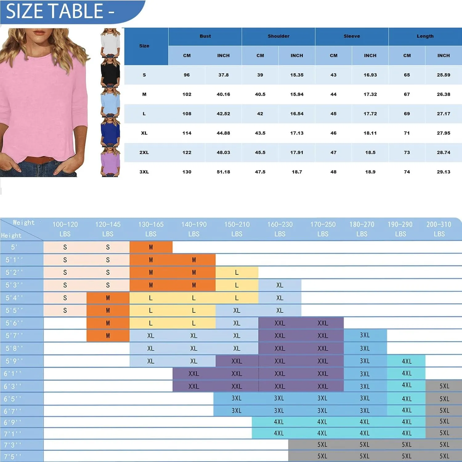 3/4 Length Sleeve Womens Tops Dressy Pocket Basic Crew Neck T Shirts Loose Fit Casual Comfy Three Quarter Blouses