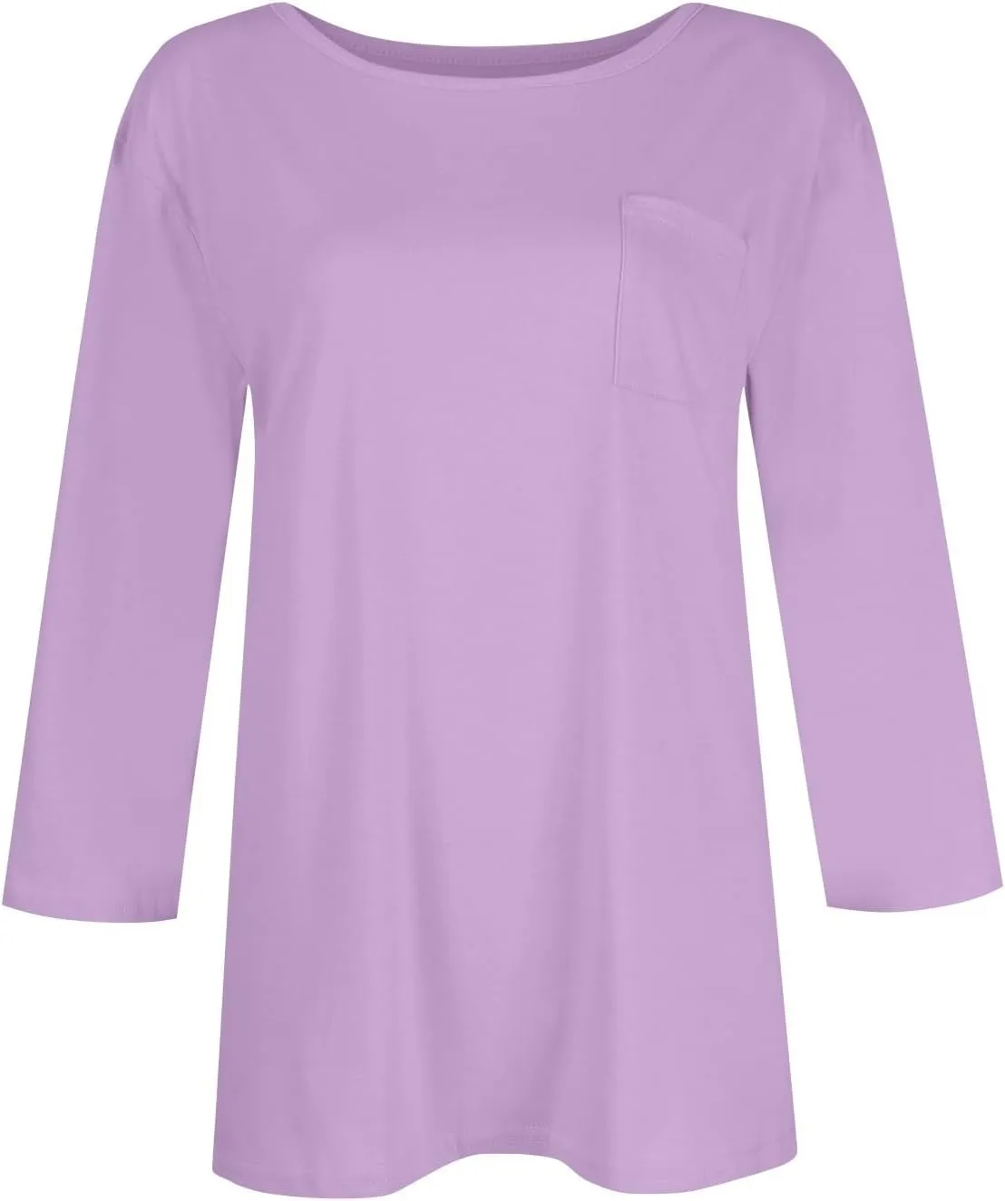 3/4 Length Sleeve Womens Tops Dressy Pocket Basic Crew Neck T Shirts Loose Fit Casual Comfy Three Quarter Blouses