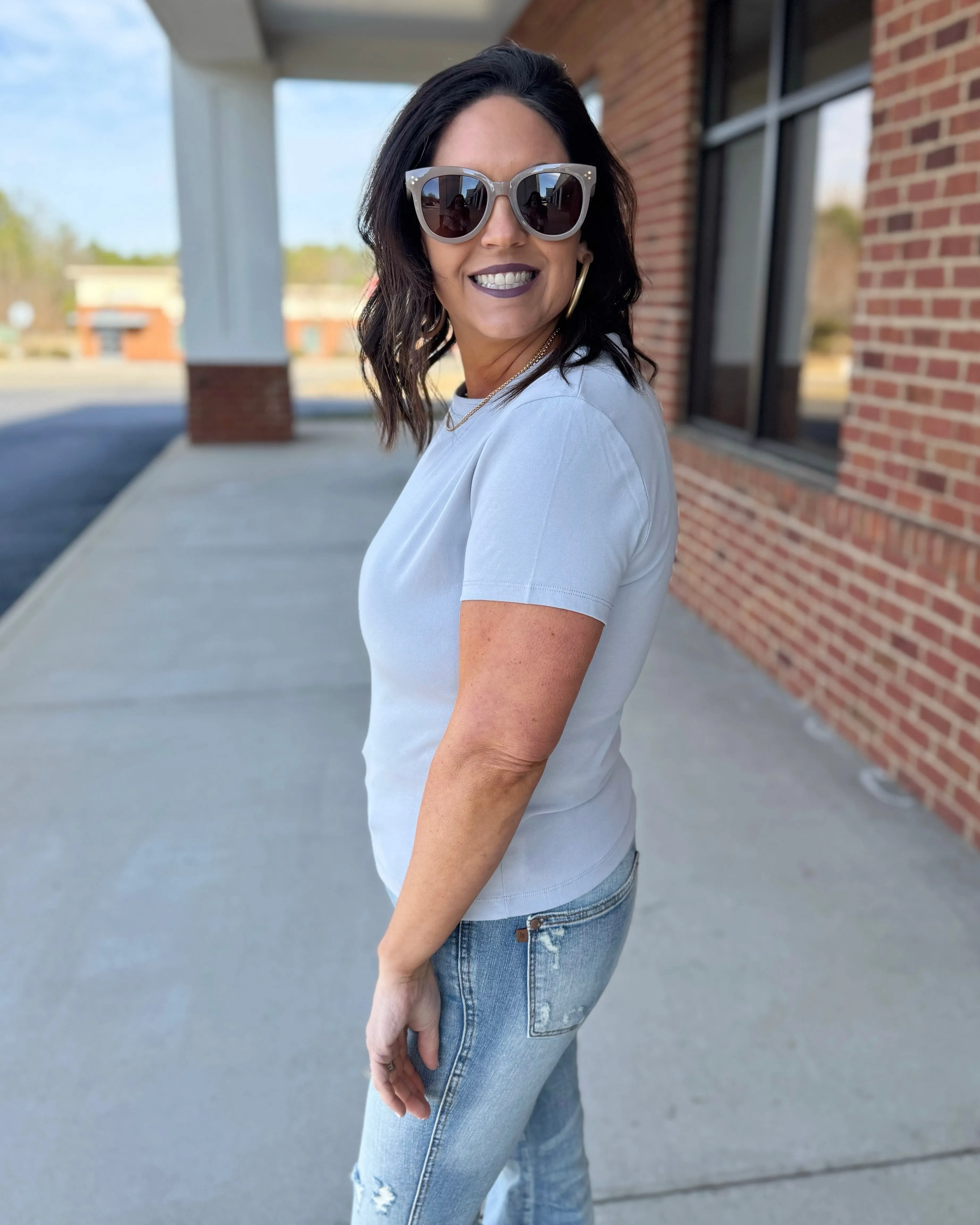 Adele Cotton Relaxed Tee in Blue