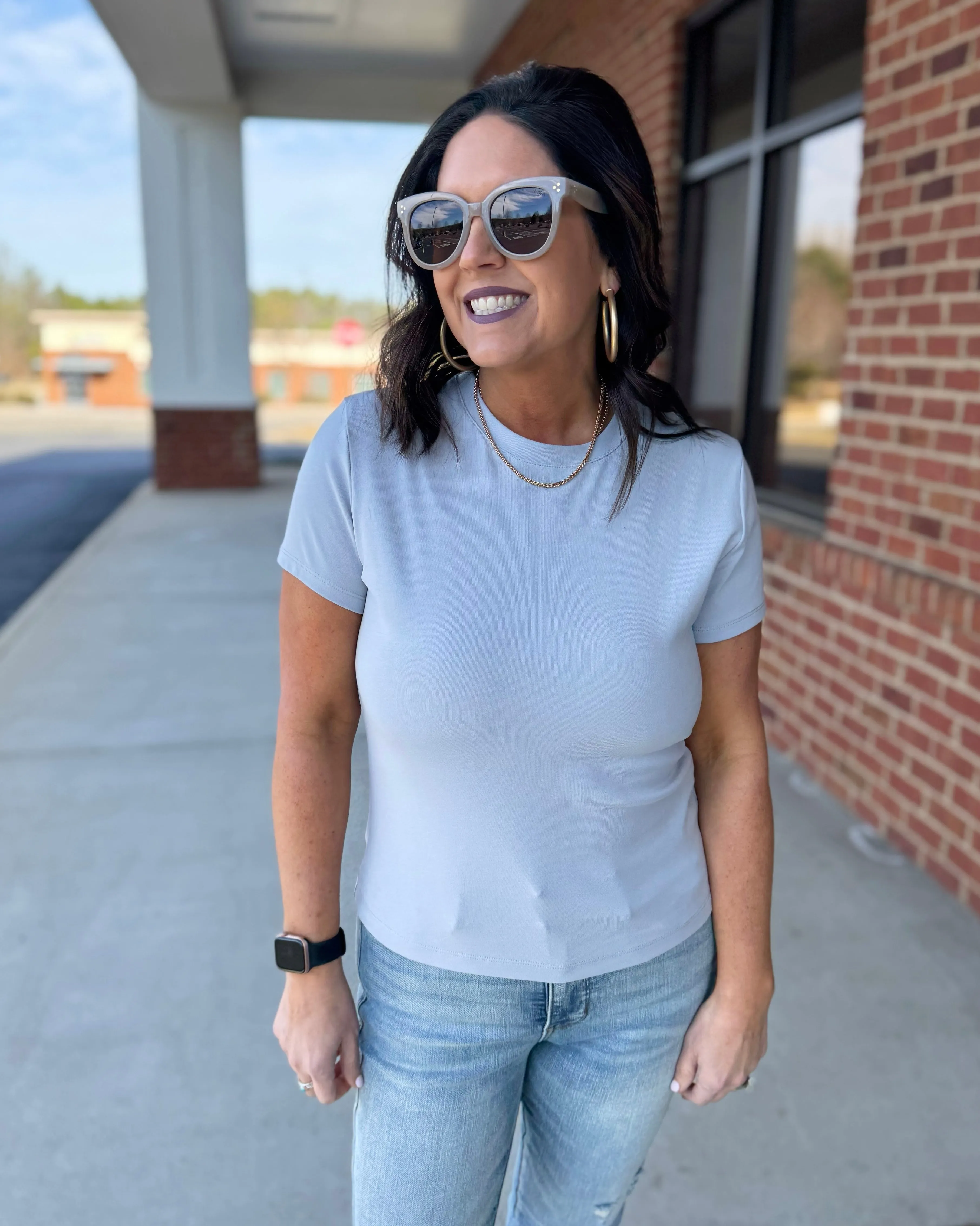 Adele Cotton Relaxed Tee in Blue