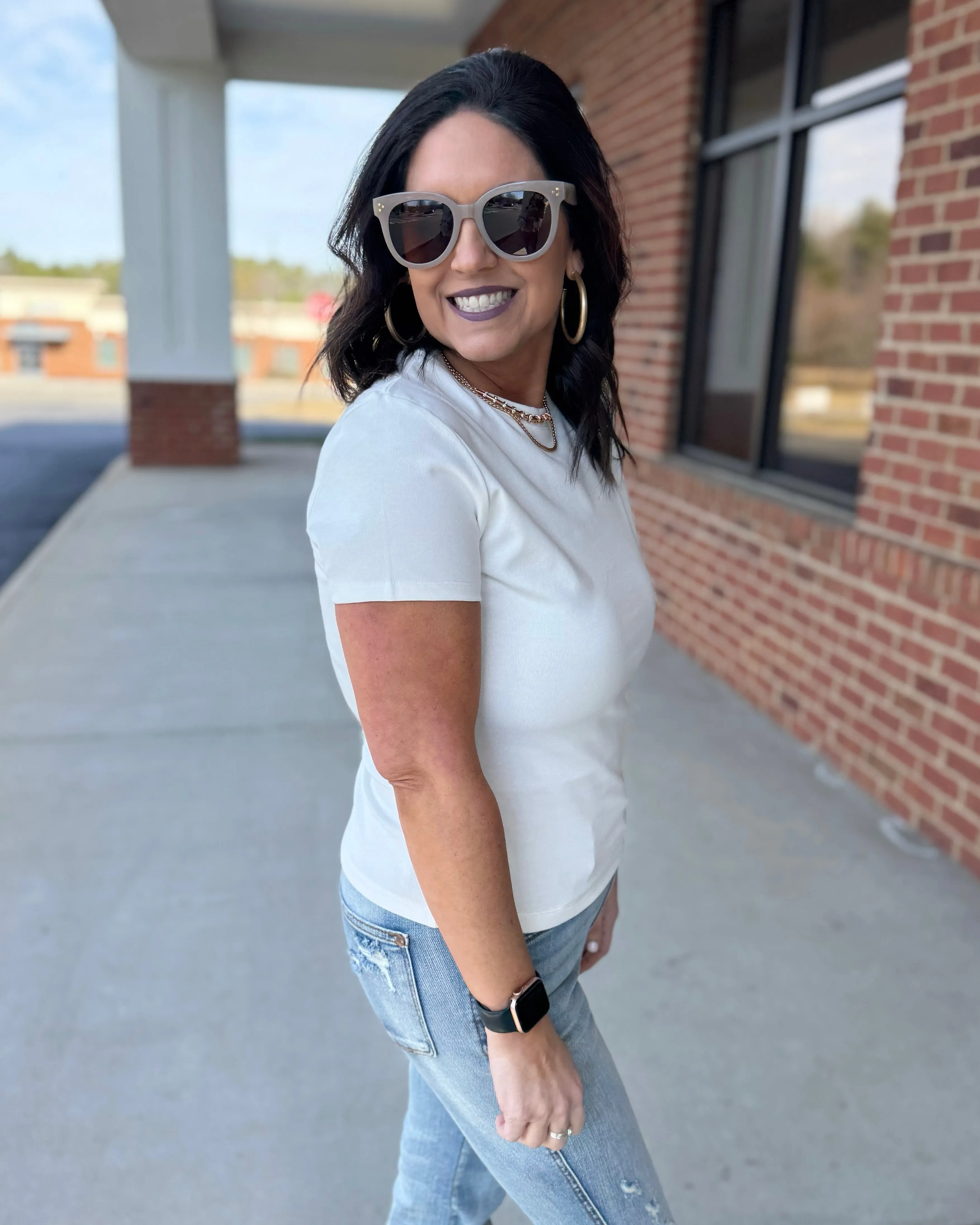 Adele Cotton Relaxed Tee in White