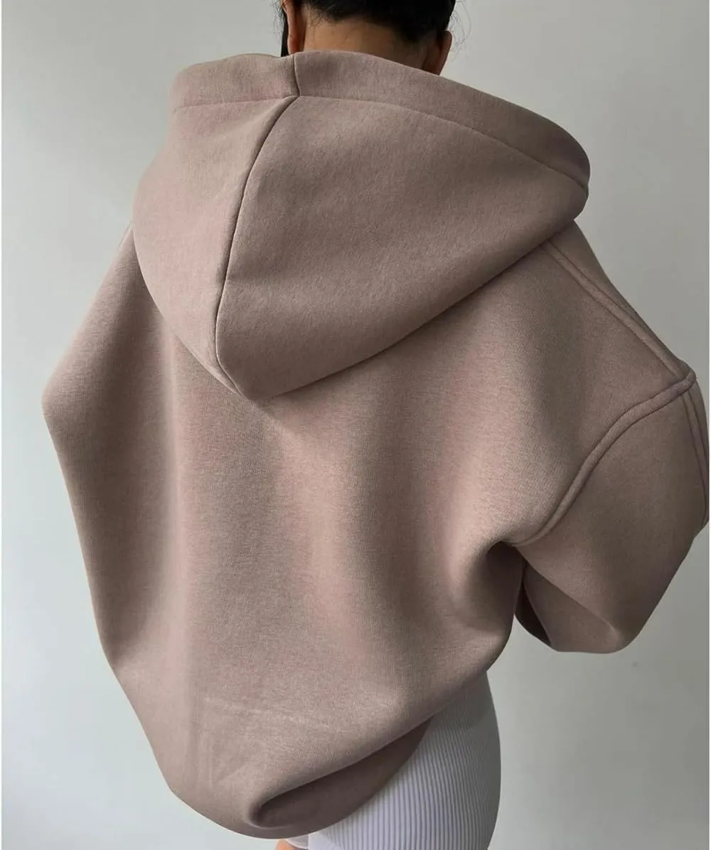 Aesthetic Hoodies for Women Hooded Long Sleeve Pullover Oversized Sweatshirts Casual V Neck Tops