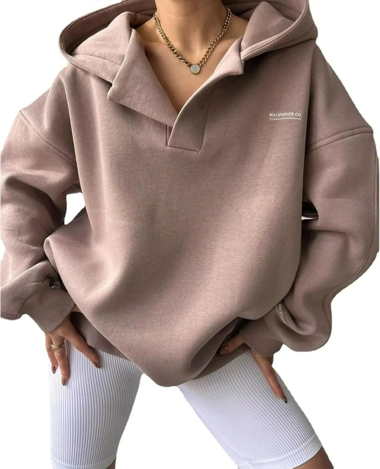 Aesthetic Hoodies for Women Hooded Long Sleeve Pullover Oversized Sweatshirts Casual V Neck Tops