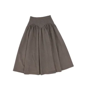 Bamboo Mocha Wool V Detail Midi Skirt