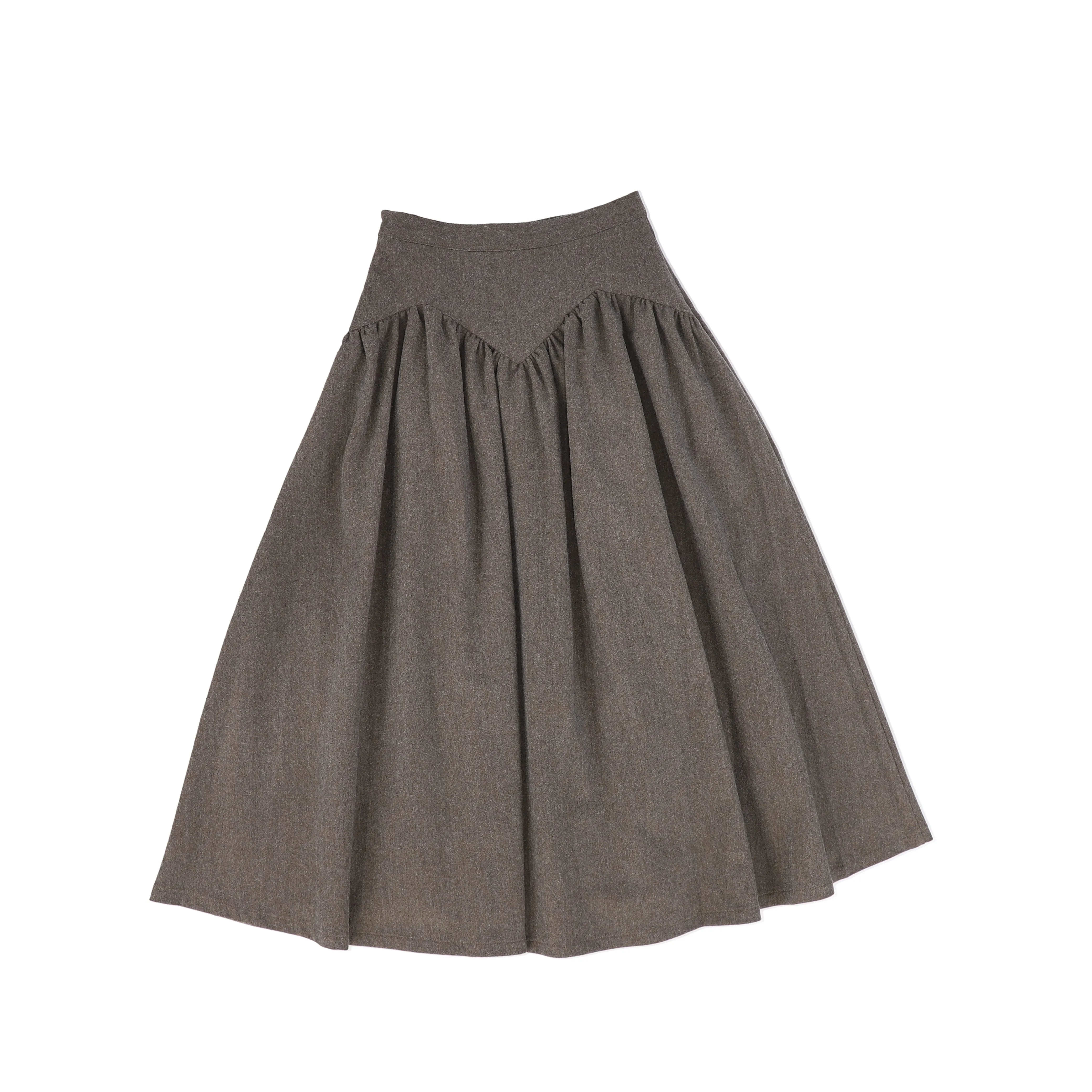 Bamboo Mocha Wool V Detail Midi Skirt