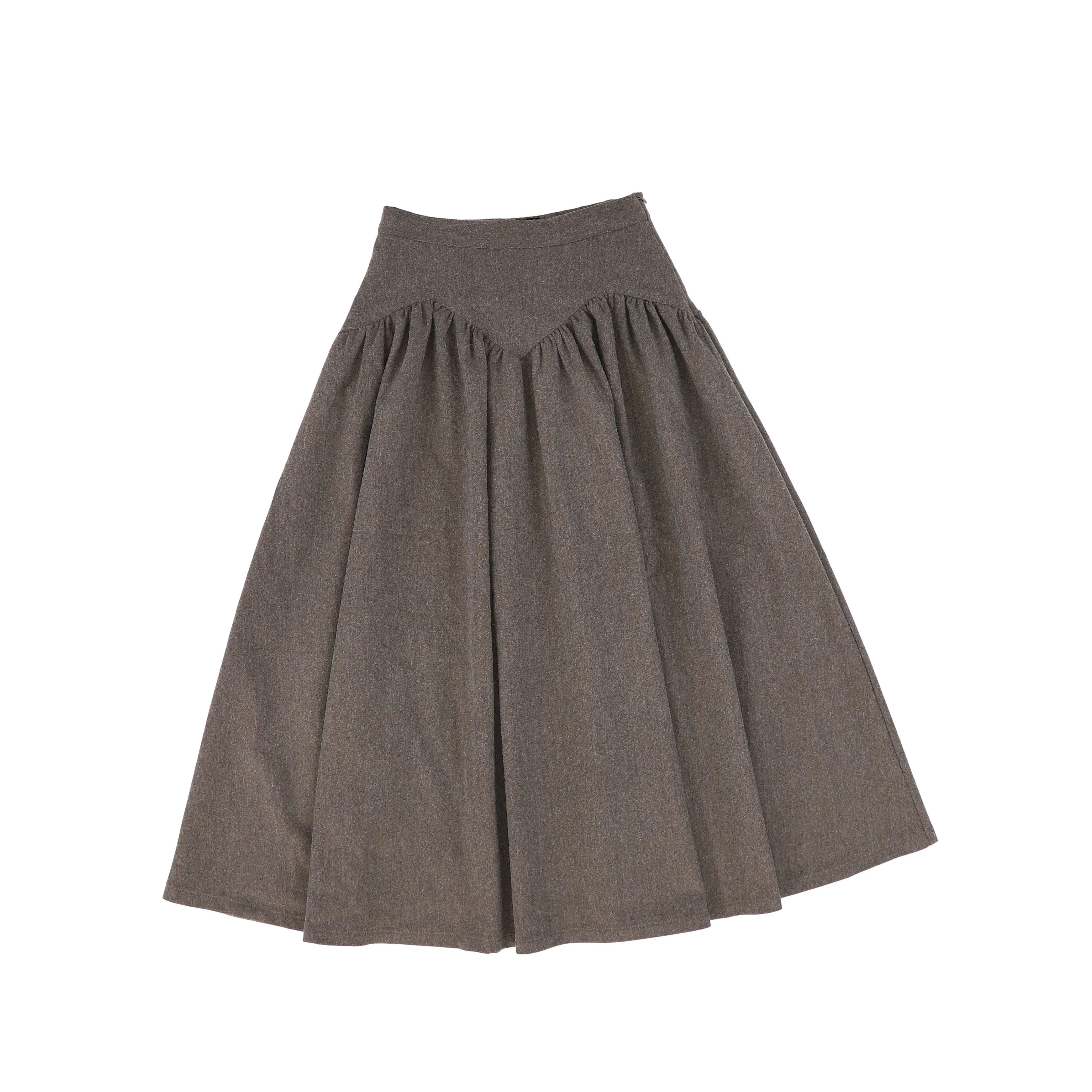 Bamboo Mocha Wool V Detail Midi Skirt