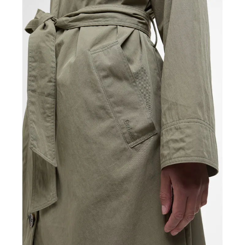 Barbour Garbo Ladies Showerproof Trench Coat - Dusky Green/Rosemary Tartan