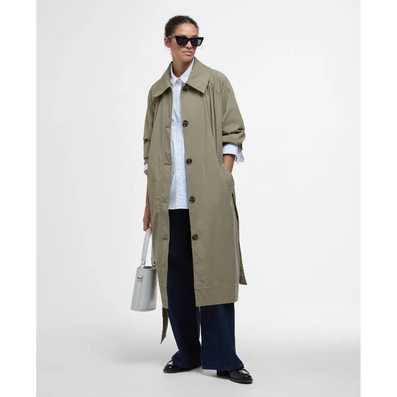 Barbour Garbo Ladies Showerproof Trench Coat - Dusky Green/Rosemary Tartan