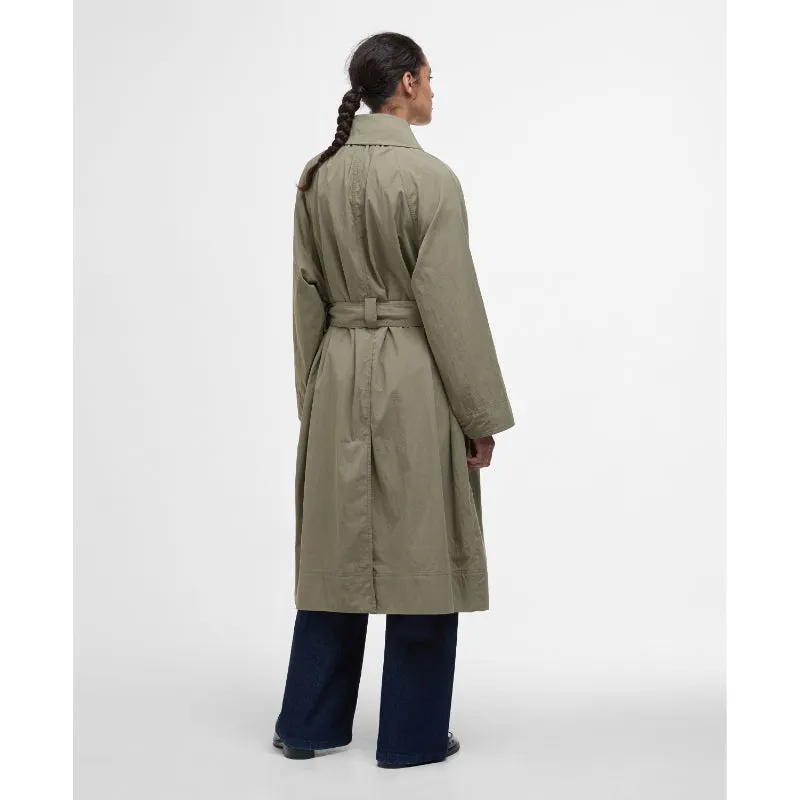 Barbour Garbo Ladies Showerproof Trench Coat - Dusky Green/Rosemary Tartan