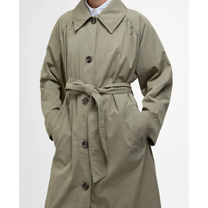 Barbour Garbo Ladies Showerproof Trench Coat - Dusky Green/Rosemary Tartan