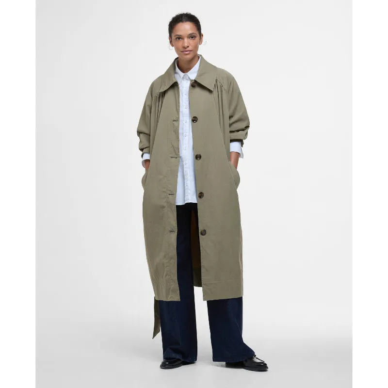 Barbour Garbo Ladies Showerproof Trench Coat - Dusky Green/Rosemary Tartan