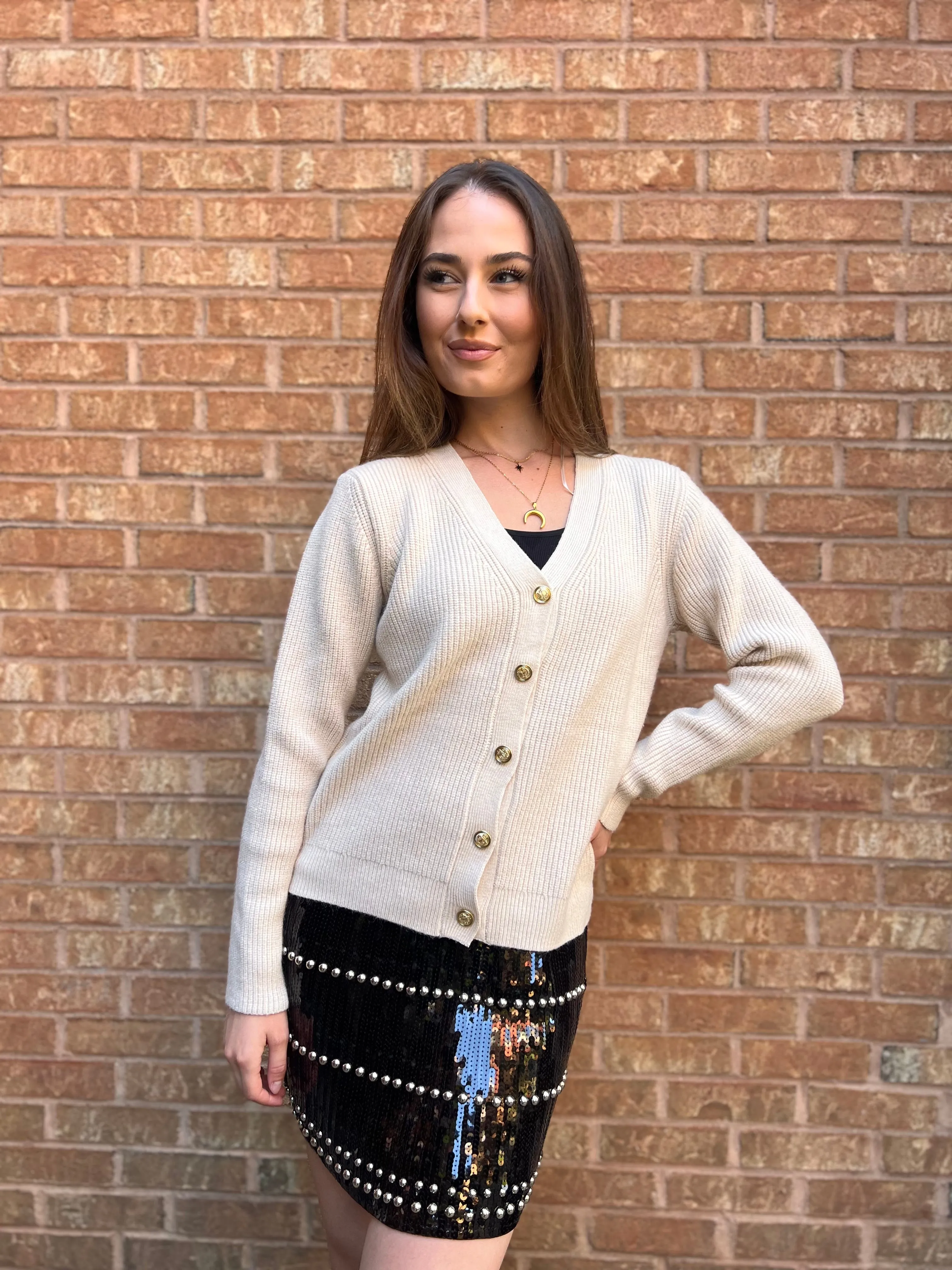 BEDO PINE NUT MILITARY BUTTON CARDI