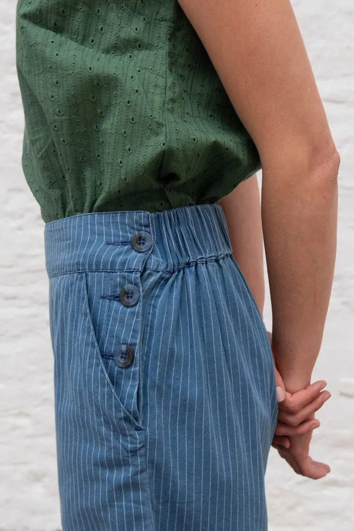 Bibico BS24WP003 Anna Blue Denim Stripe Culotte Trousers