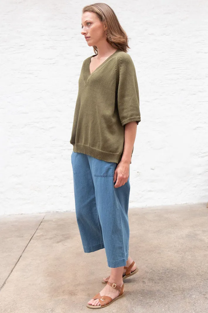 Bibico BS24WP003 Anna Blue Denim Stripe Culotte Trousers
