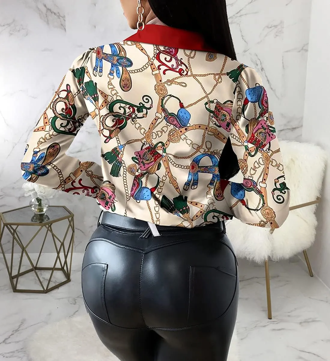 Blouses for Women Dressy Casual Colorful Long Sleeve Shirt Floral Print Tops Loose Collar Sexy T-Shirts Fashion 2023