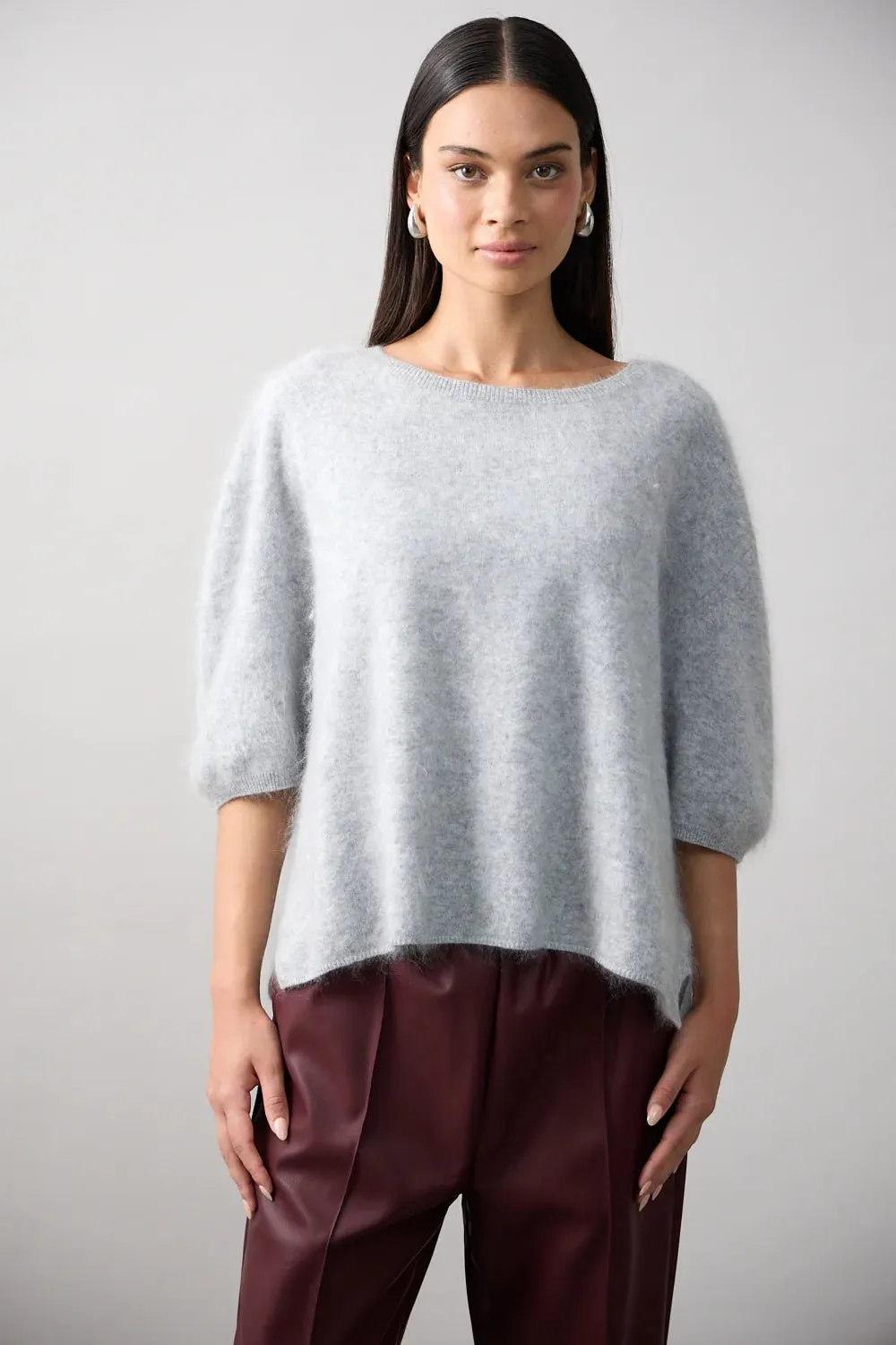 Brushed Cashmere Erika Tee  Silver