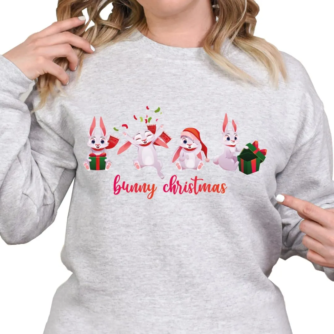 Bunny Christmas Sweatshirt, Merry And Bright Xmas Sweater, Christmas Sweaters For Teens