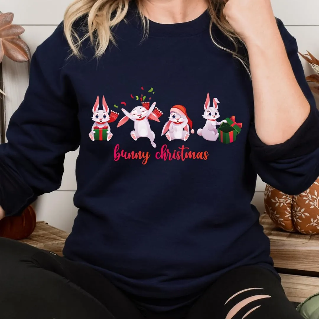 Bunny Christmas Sweatshirt, Merry And Bright Xmas Sweater, Christmas Sweaters For Teens