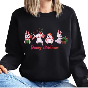 Bunny Christmas Sweatshirt, Merry And Bright Xmas Sweater, Christmas Sweaters For Teens