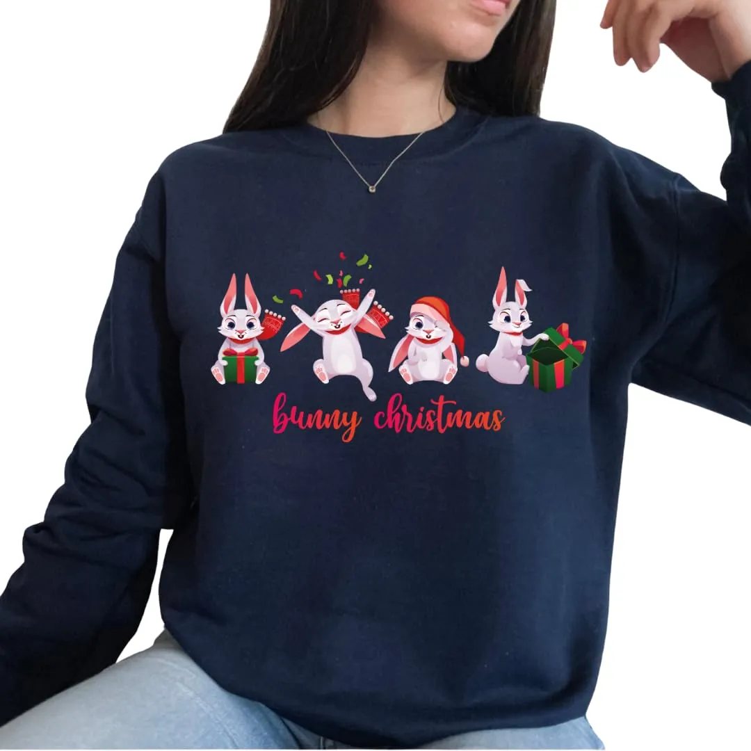 Bunny Christmas Sweatshirt, Merry And Bright Xmas Sweater, Christmas Sweaters For Teens