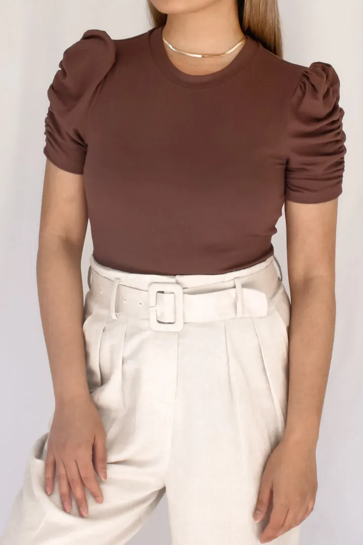 Cafe Ruched Top in Chocolate Biscotti Brown