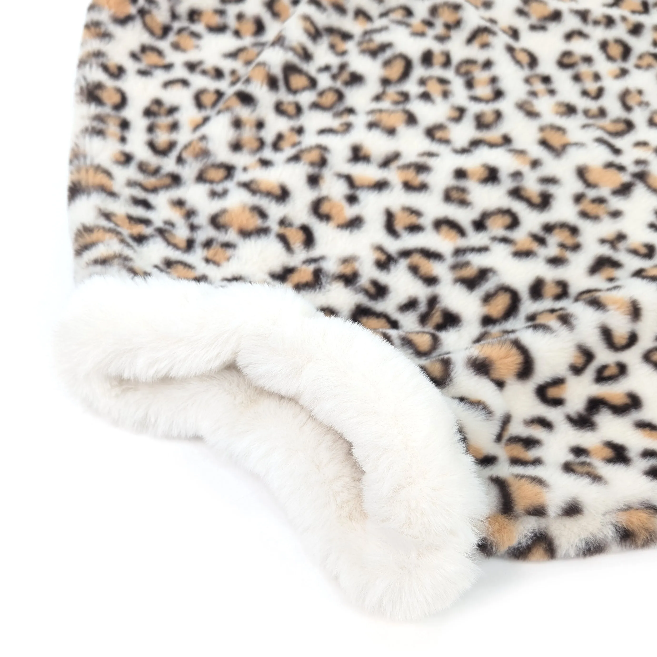 Childrens Faux Fur Poncho - White Animal Print
