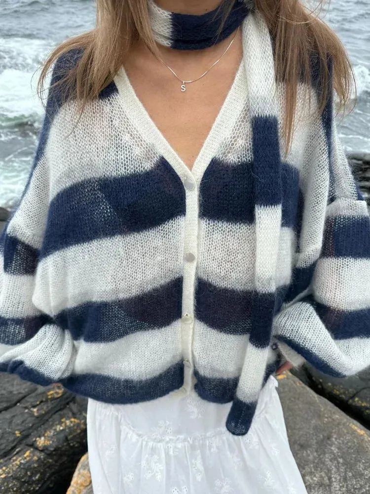 Colette™ - Striped Oversized Knit Cardigan