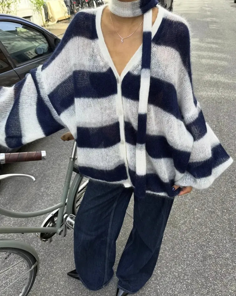 Colette™ - Striped Oversized Knit Cardigan