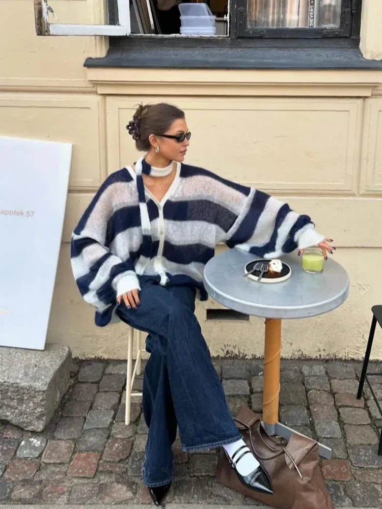 Colette™ - Striped Oversized Knit Cardigan