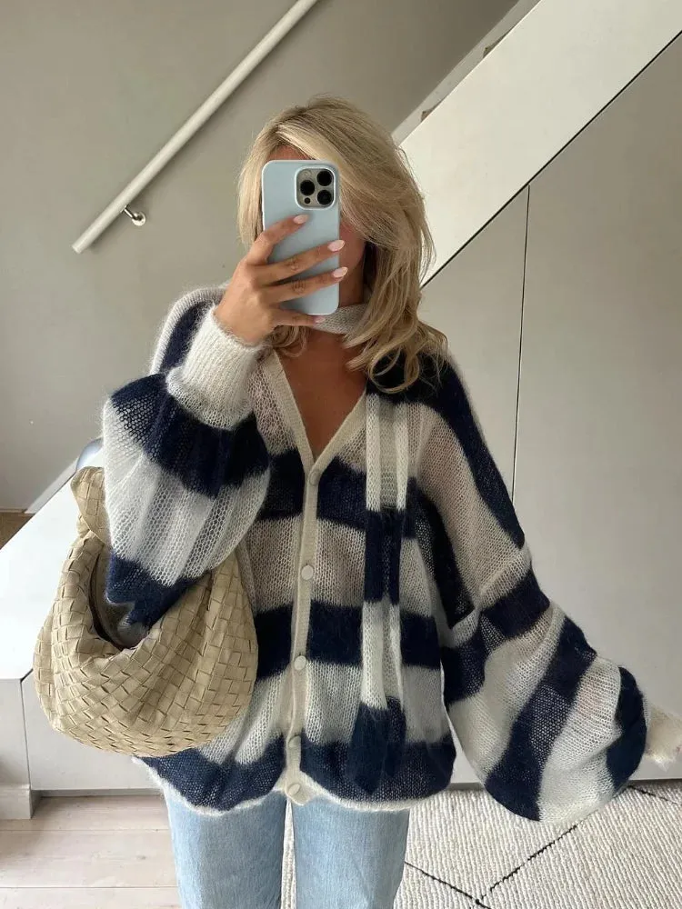 Colette™ - Striped Oversized Knit Cardigan