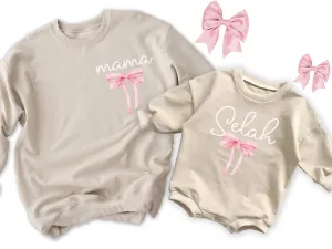 Coquette Mama Mini Custom Pink Bow  Mother's Day Mommy and Me Matching Shirts