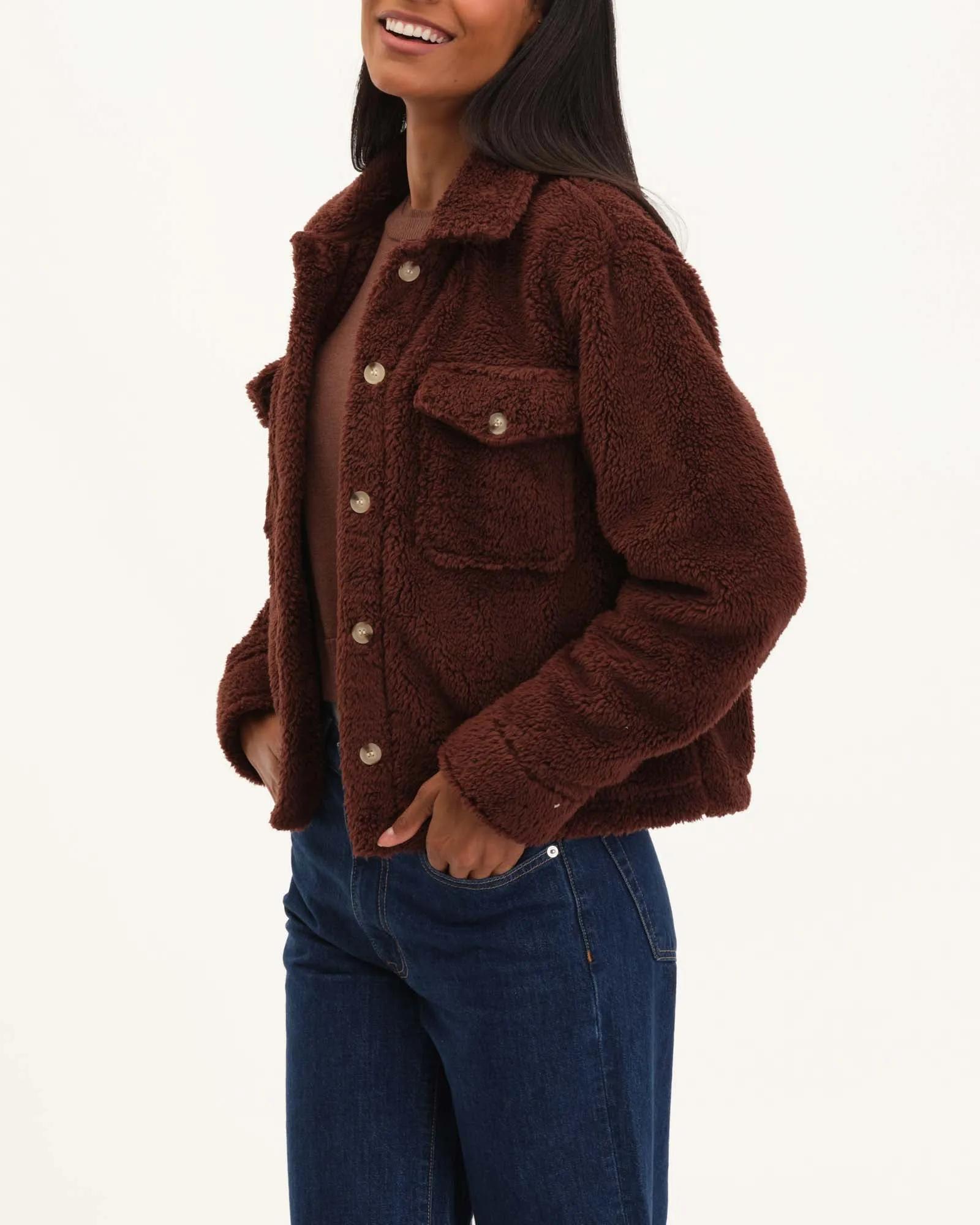 Cropped Fleece Shirt Jacket
