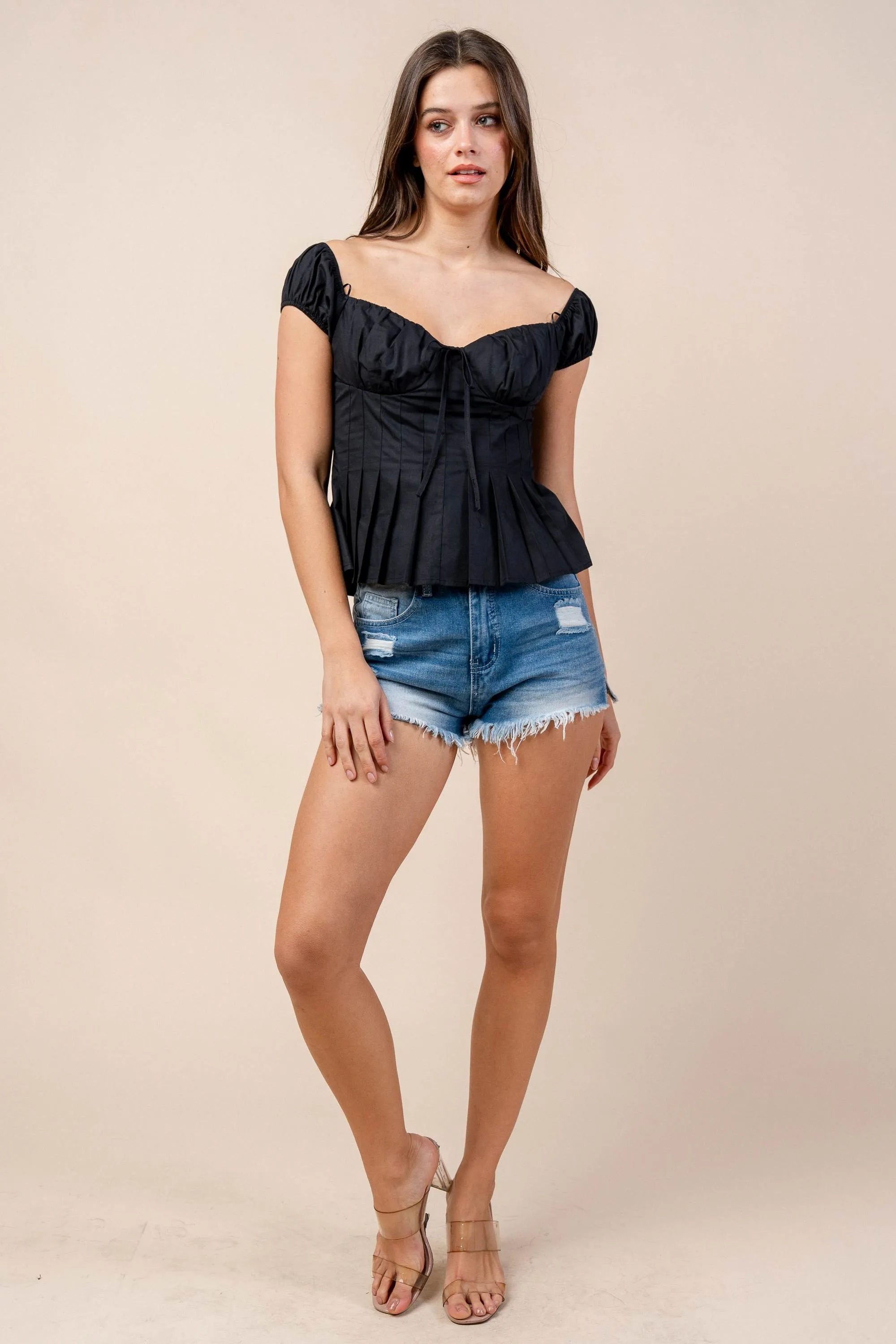 CT10405K / OFF SHOULDER PEPLUM TOP