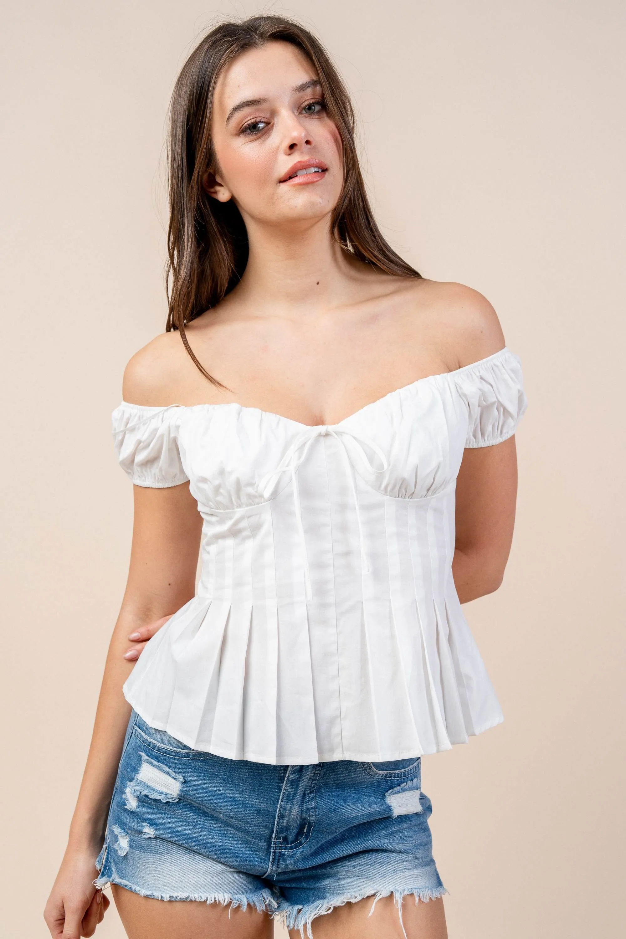 CT10405K / OFF SHOULDER PEPLUM TOP