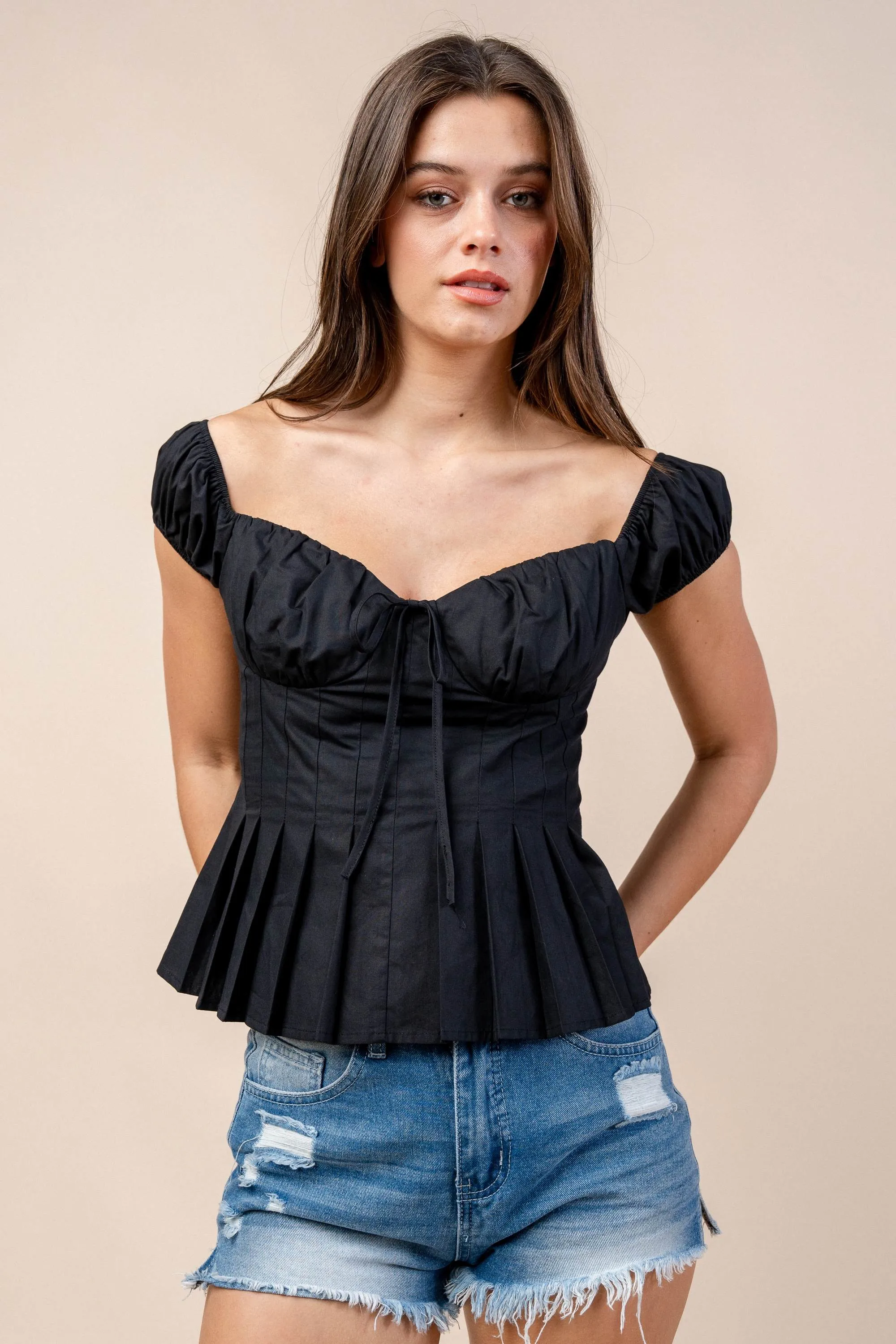 CT10405K / OFF SHOULDER PEPLUM TOP