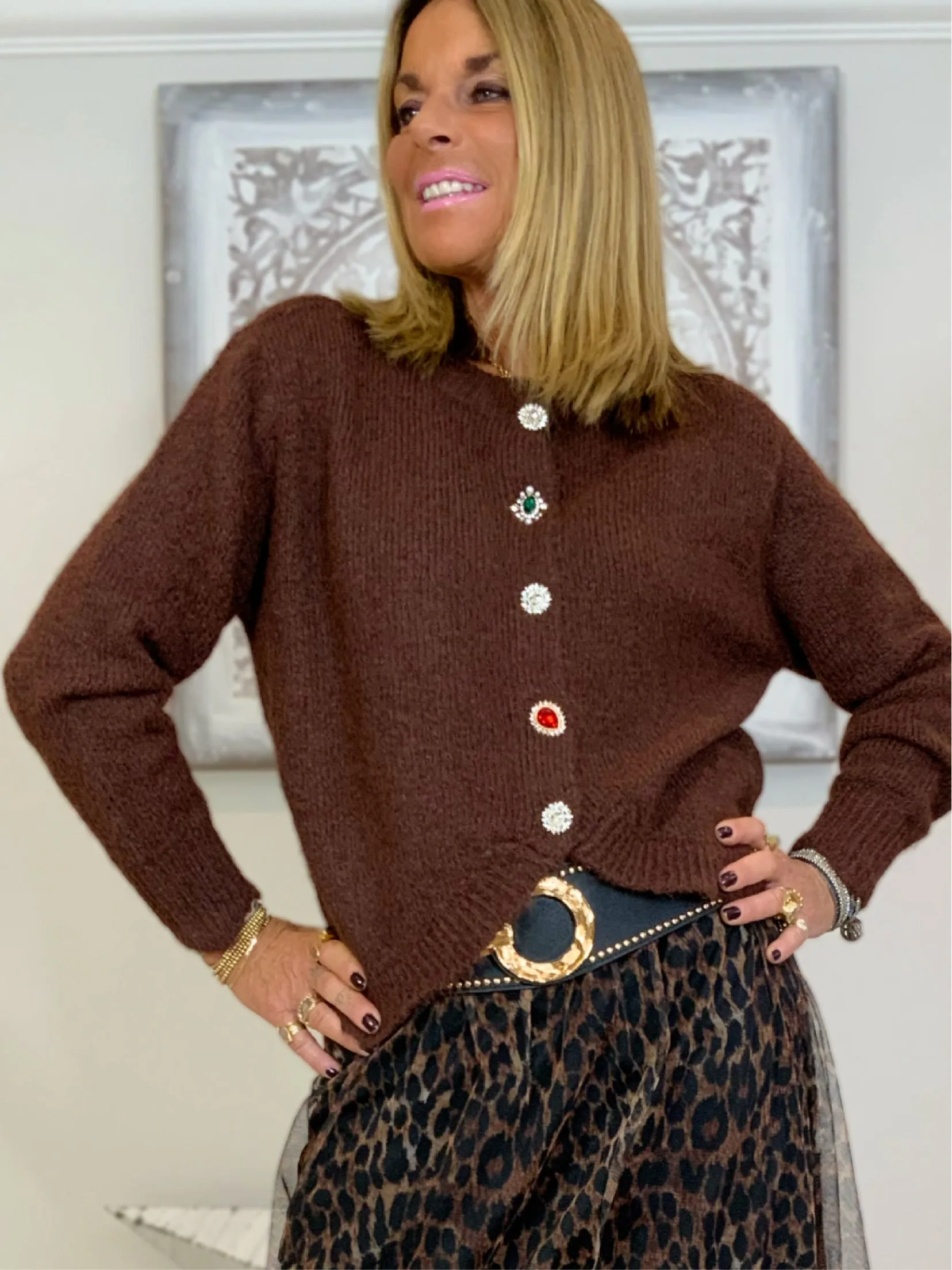 Diamante Button Cardigan
