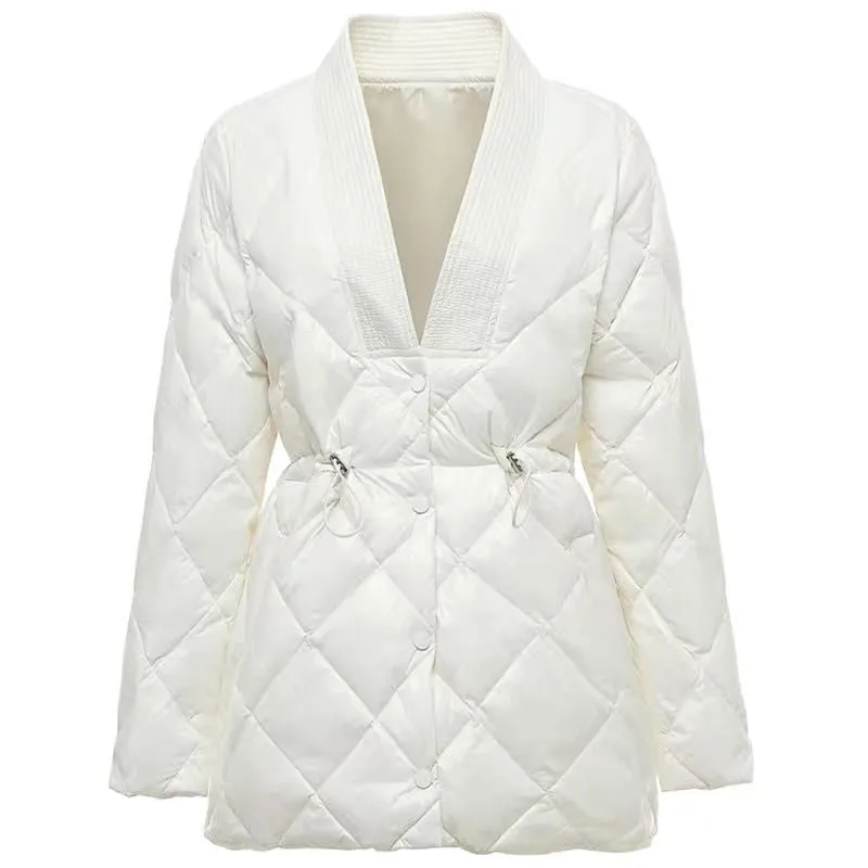 DiamondQuilt Women’s Cotton-Padded V-Neck Jacket – Effortless Elegance, Cozy Comfort