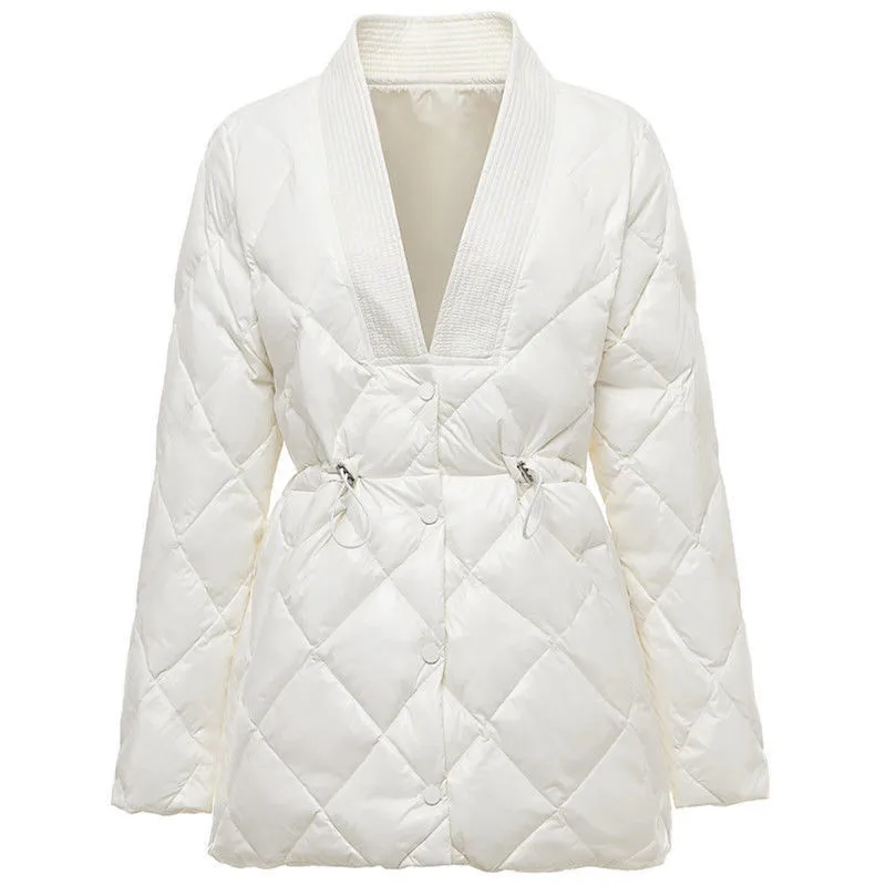 DiamondQuilt Women’s Cotton-Padded V-Neck Jacket – Effortless Elegance, Cozy Comfort