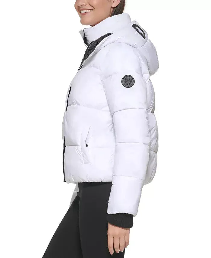 DKNY SPORT Women's Logo Puffer Jacket White Size XL MSRP $160