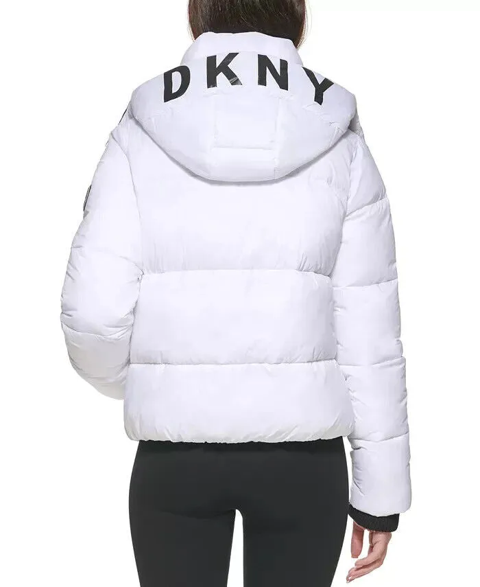 DKNY SPORT Women's Logo Puffer Jacket White Size XL MSRP $160