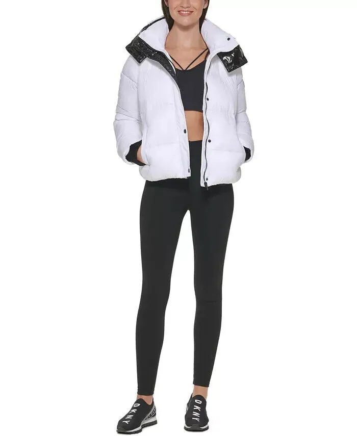 DKNY SPORT Women's Logo Puffer Jacket White Size XL MSRP $160