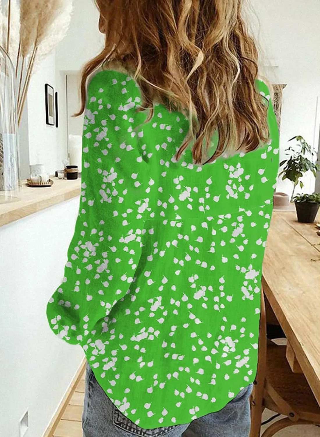 Dokotoo Women's Casual V Neck Alicia Floral Print Roll Up Long Sleeve Chiffon Button Down Blouses Bohemian Top Shirts