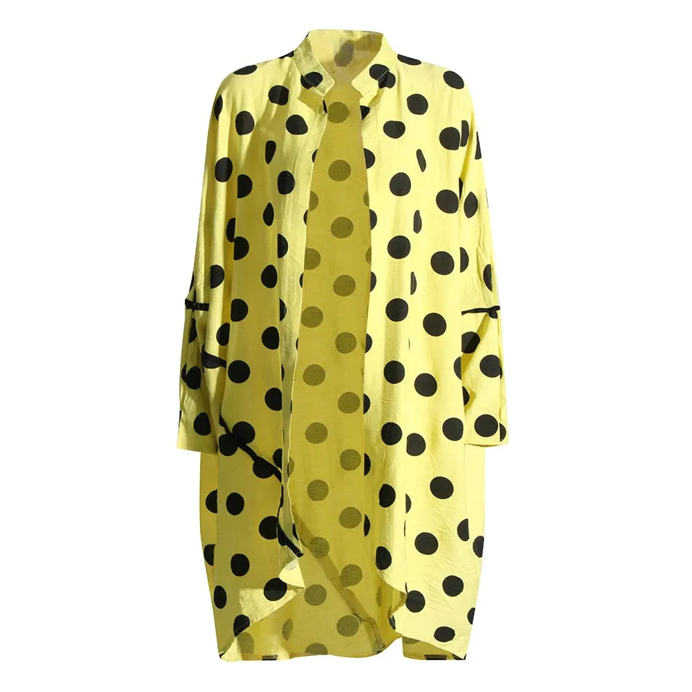 Dot Coats For Women Lapel Long Sleeve Patchwork Hit Color Elegant Temperament Coat Female Autumn Clothing Fashion