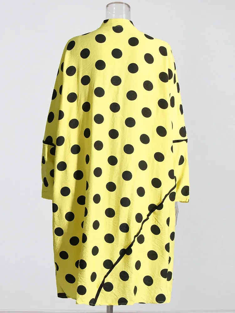Dot Coats For Women Lapel Long Sleeve Patchwork Hit Color Elegant Temperament Coat Female Autumn Clothing Fashion