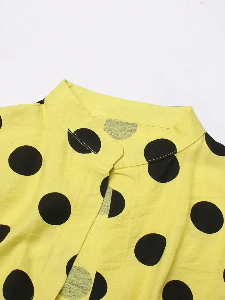 Dot Coats For Women Lapel Long Sleeve Patchwork Hit Color Elegant Temperament Coat Female Autumn Clothing Fashion