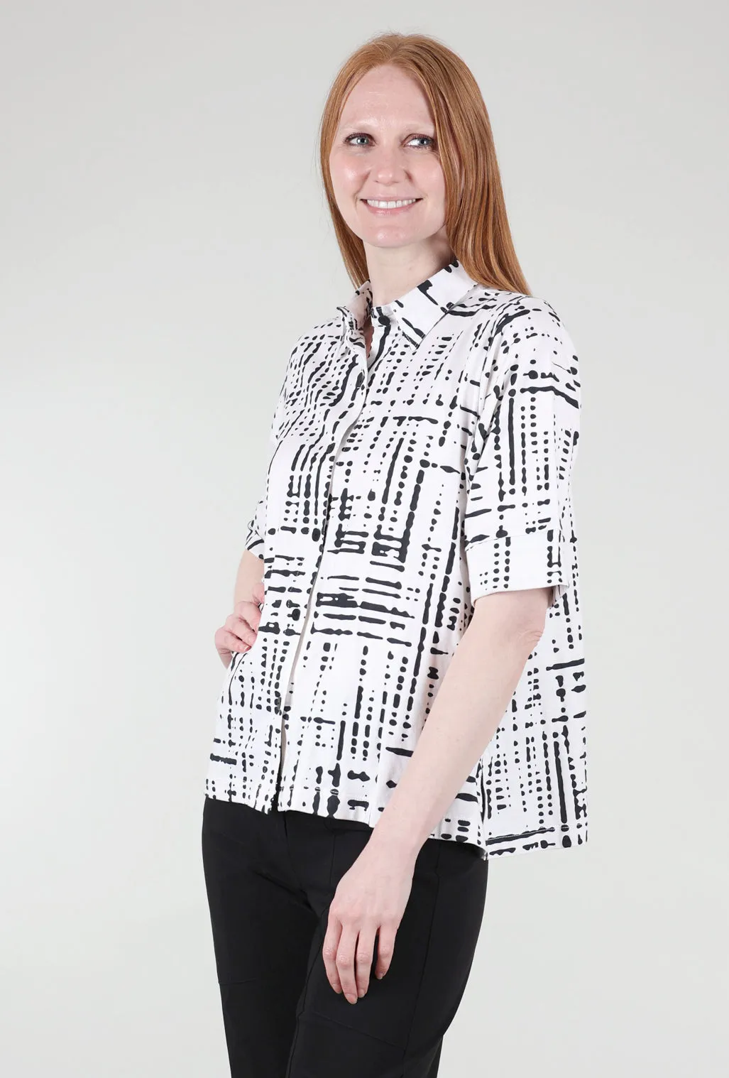 Elbow-Sleeve Camp Shirt, White