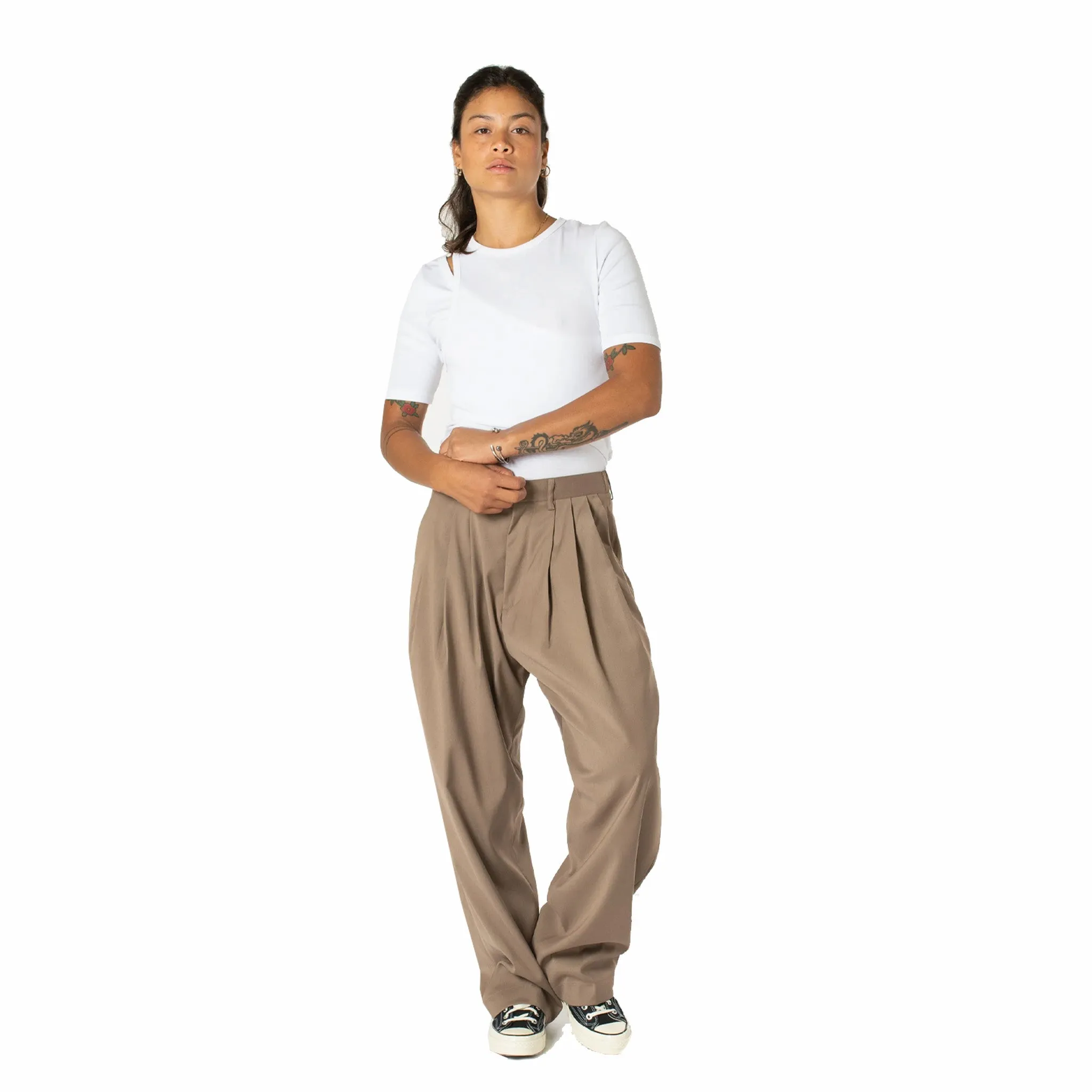 Estudio Niksen Pintuck Wide Trousers (Brown)