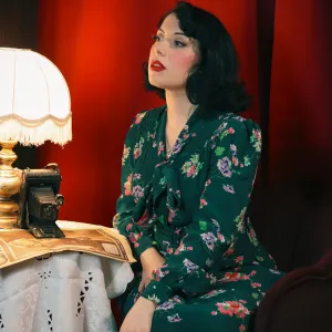 Eva Pussy Bow Dress in Green Mayflower