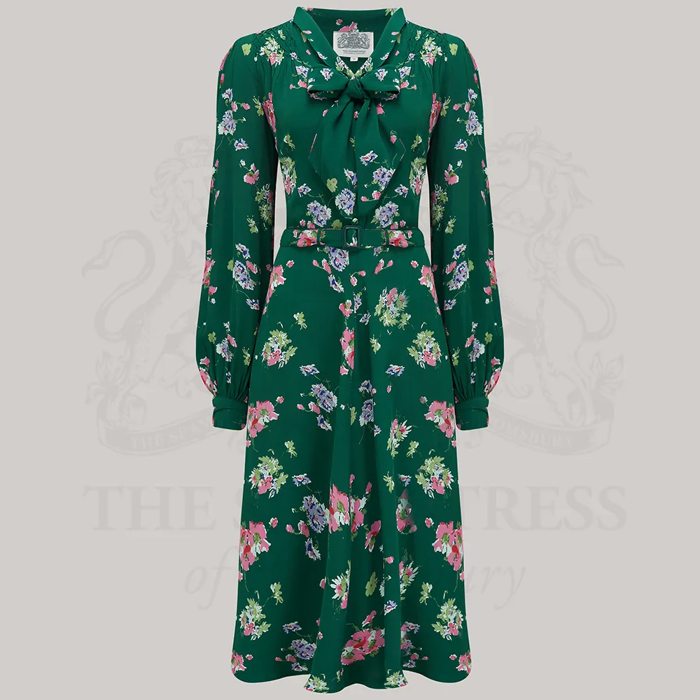 Eva Pussy Bow Dress in Green Mayflower