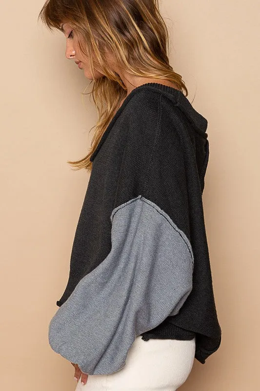 Exposed Seam Contrast V-Neck Sweater